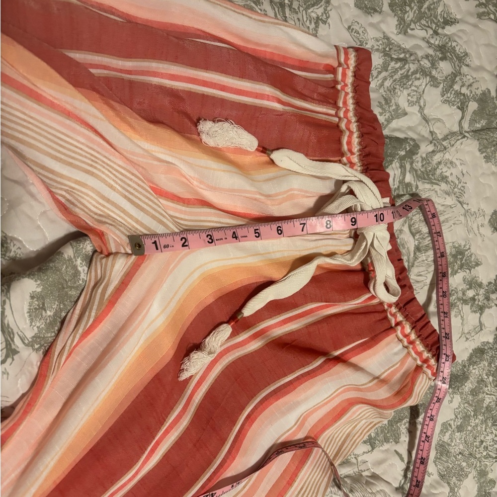 New Directions sz Medium coral pink white Palazzo pants wide leg elastic waist - Picture 8 of 11